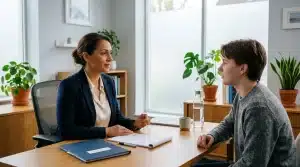 Deux femmes en discussion lors d'un entretien professionnel