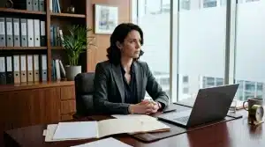 Femme d'affaires travaillant à son ordinateur portable au bureau