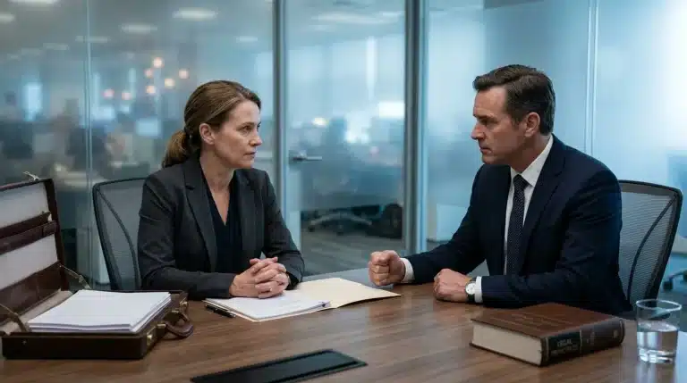 Deux professionnels en discussion autour d'une table de réunion