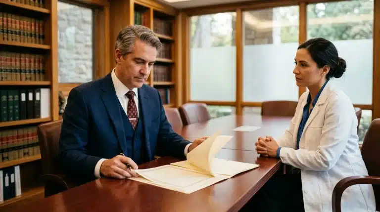 Avocat et cliente discutent documents légaux en bureau