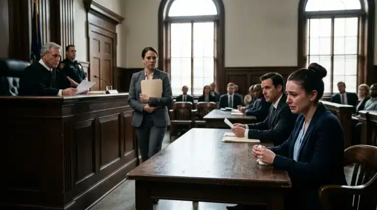 Avocats et juges dans une salle d'audience judiciaire solennelle
